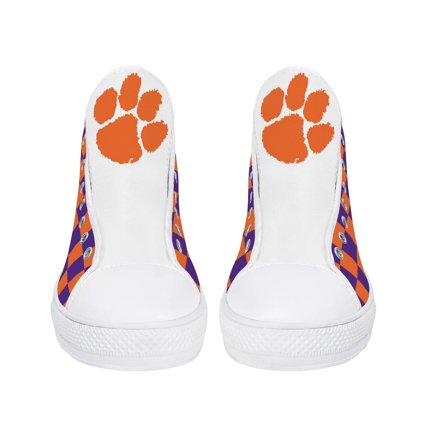 Clemson Tigers - Checkered Mens High Top Canvas Shoes - White Tongue
