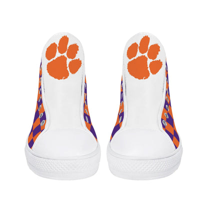 Clemson Tigers - Checkered Mens High Top Canvas Shoes - White Tongue