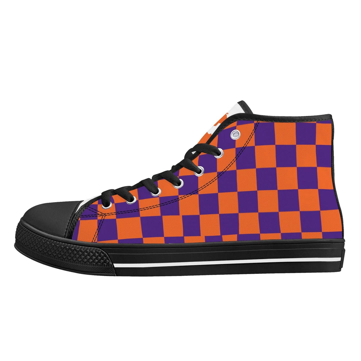 Clemson Tigers - Checkered Mens High Top Canvas Shoes - White Tongue