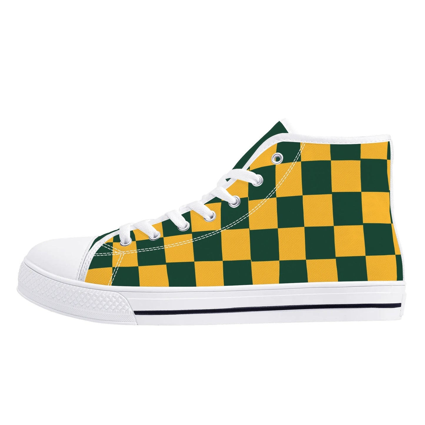 GreenBay Packers Checkered Pattern - NO LOGO - Mens High Top Canvas Shoes