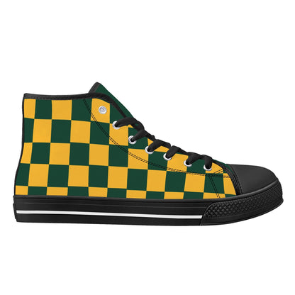 GreenBay Packers Checkered Pattern - NO LOGO - Mens High Top Canvas Shoes