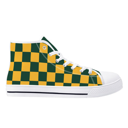 GreenBay Packers Checkered Pattern - NO LOGO - Mens High Top Canvas Shoes