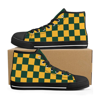 GreenBay Packers Checkered Pattern - NO LOGO - Mens High Top Canvas Shoes