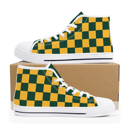 GreenBay Packers Checkered Pattern - NO LOGO - Mens High Top Canvas Shoes