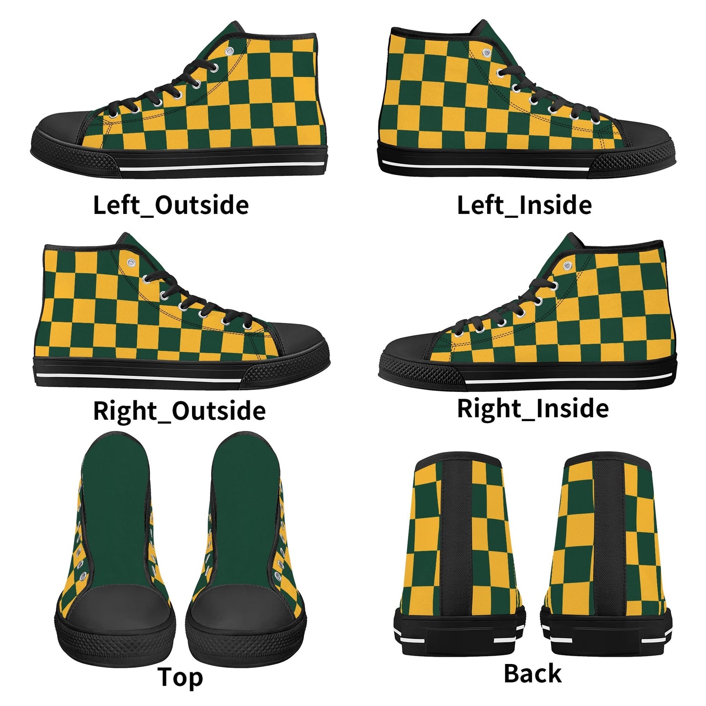 GreenBay Packers Checkered Pattern - NO LOGO - Mens High Top Canvas Shoes