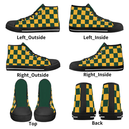 GreenBay Packers Checkered Pattern - NO LOGO - Mens High Top Canvas Shoes