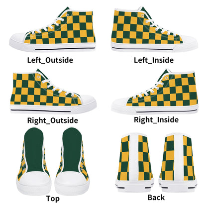 GreenBay Packers Checkered Pattern - NO LOGO - Mens High Top Canvas Shoes