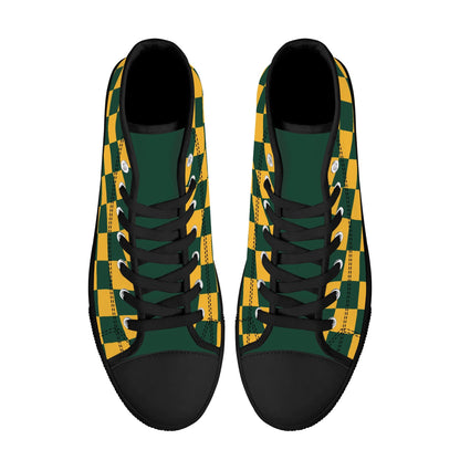 GreenBay Packers Checkered Pattern - NO LOGO - Mens High Top Canvas Shoes