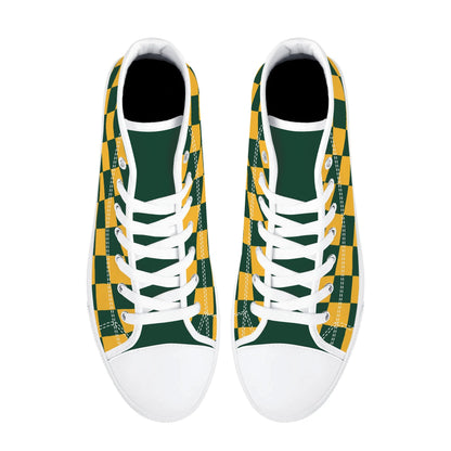 GreenBay Packers Checkered Pattern - NO LOGO - Mens High Top Canvas Shoes