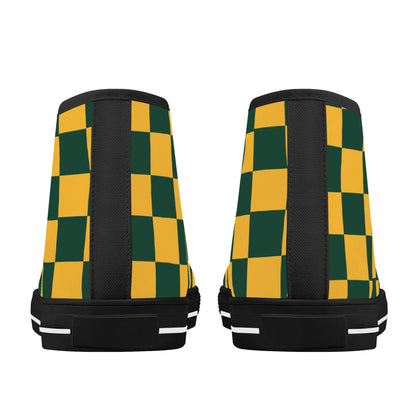 GreenBay Packers Checkered - Mens High Top Canvas Shoes - GreenBay Logo Tongue