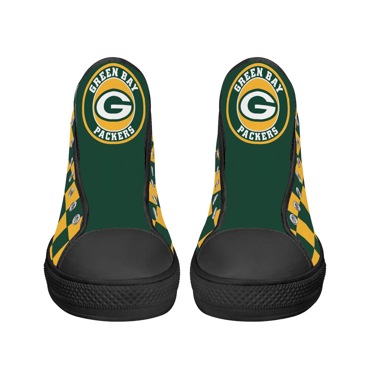 GreenBay Packers Checkered - Mens High Top Canvas Shoes - GreenBay Logo Tongue