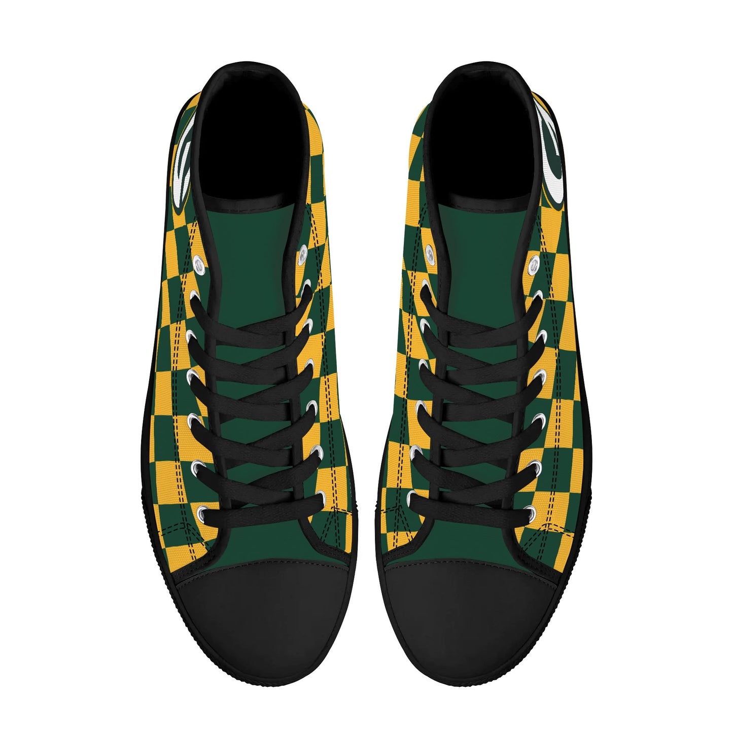 GreenBay Packers - Checkered Pattern - Mens High Top Canvas Shoes - GreenBay Green Tongue