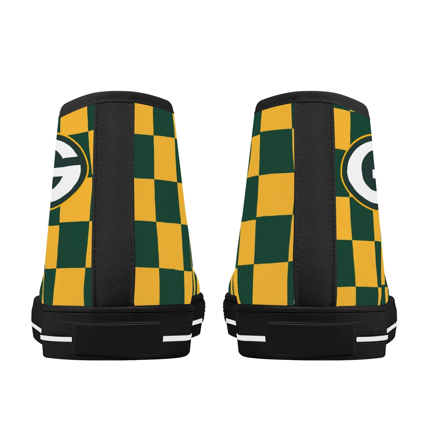 GreenBay Packers - Checkered Pattern - Mens High Top Canvas Shoes - GreenBay Green Tongue