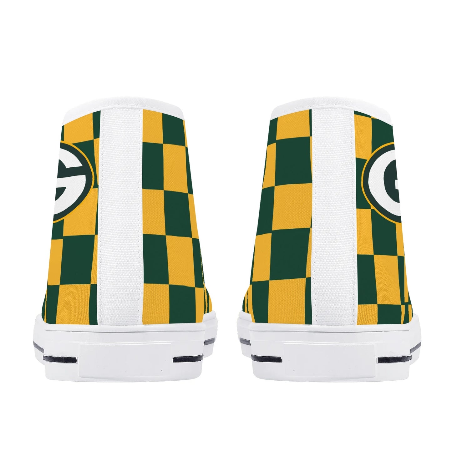 GreenBay Packers - Checkered Pattern - Mens High Top Canvas Shoes - GreenBay Green Tongue