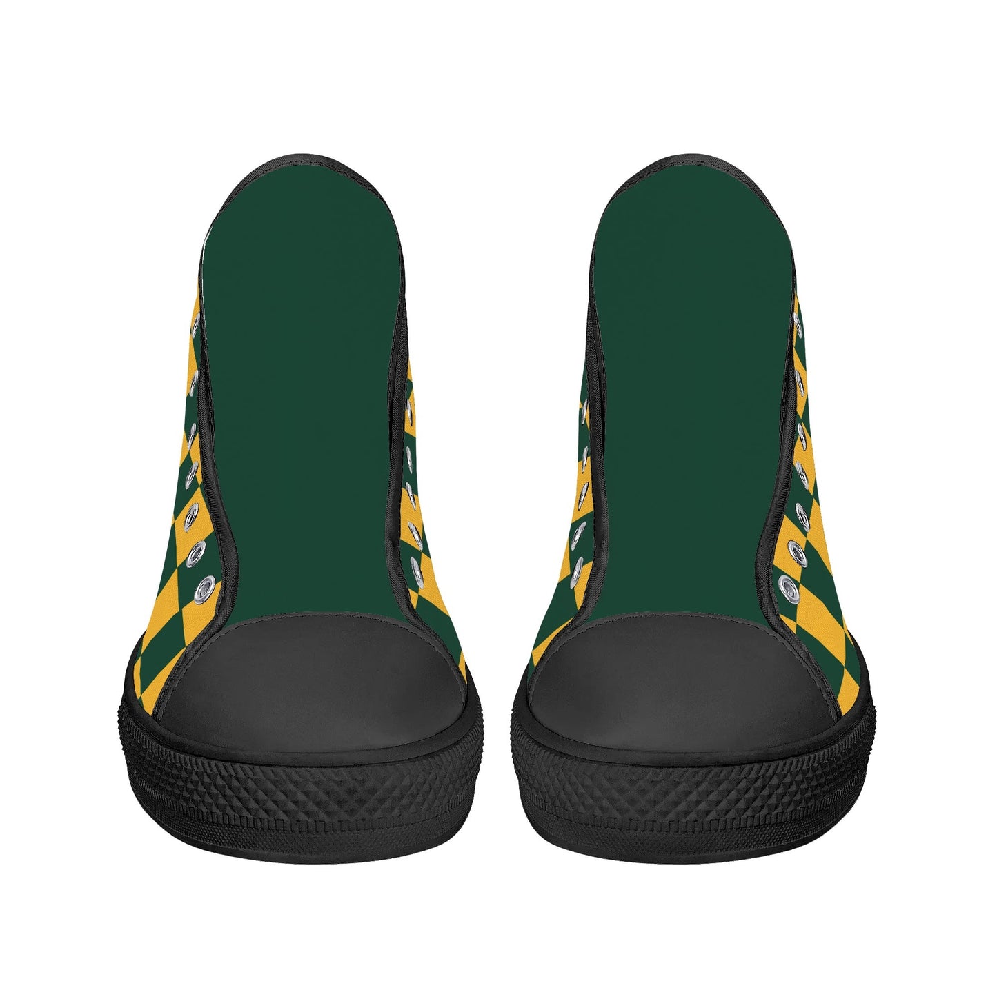 GreenBay Packers - Checkered Pattern - Mens High Top Canvas Shoes - GreenBay Green Tongue