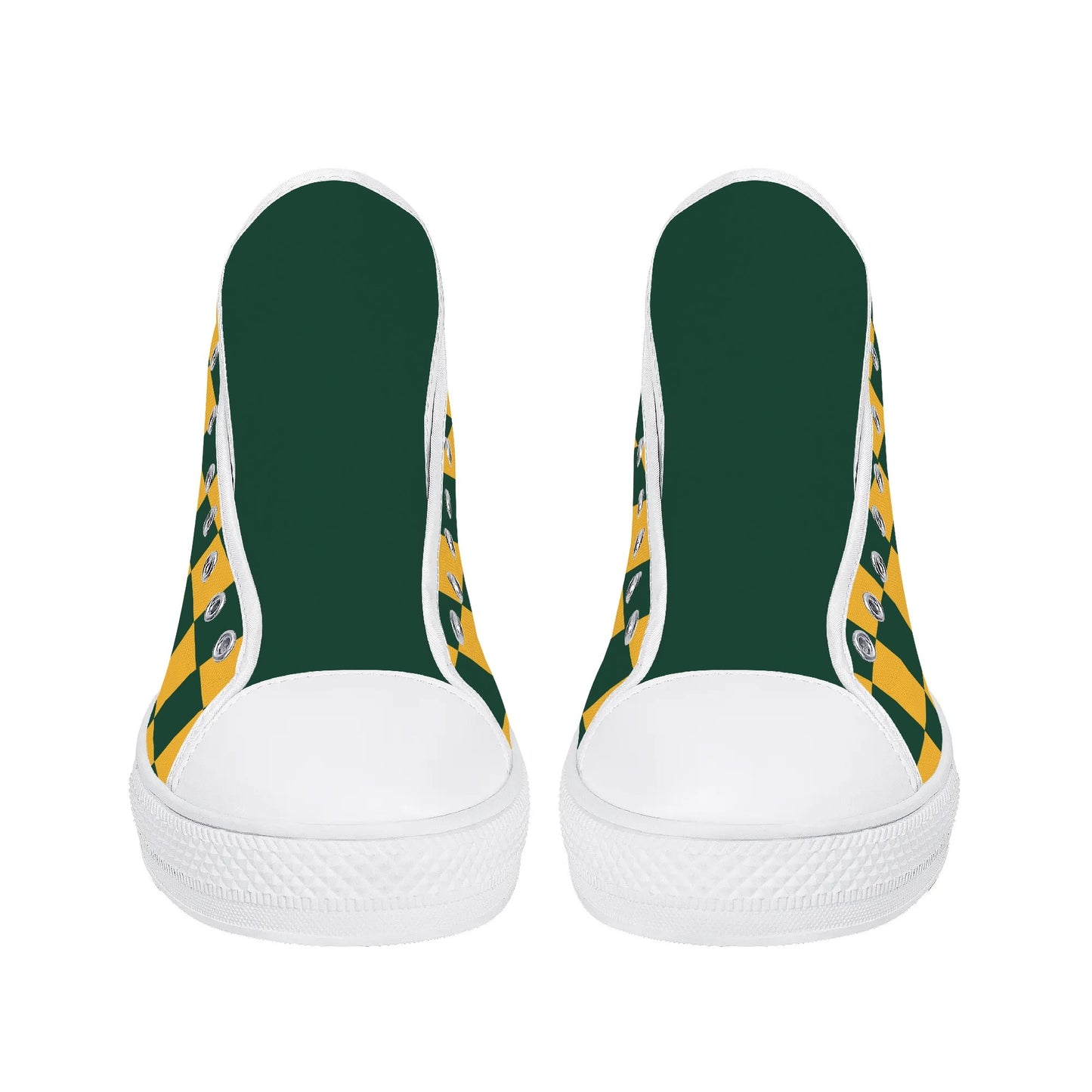 GreenBay Packers - Checkered Pattern - Mens High Top Canvas Shoes - GreenBay Green Tongue