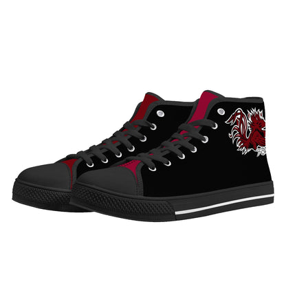 USC Gamecocks - BLACK AND GARNET Mens High Top Canvas Shoes - Gamecock Logo Tongue