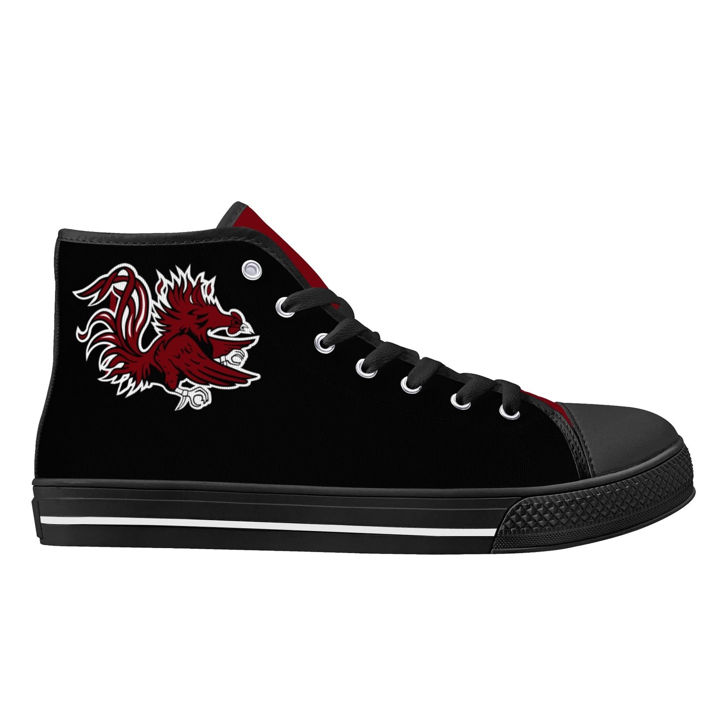 USC Gamecocks - BLACK AND GARNET Mens High Top Canvas Shoes - Gamecock Logo Tongue