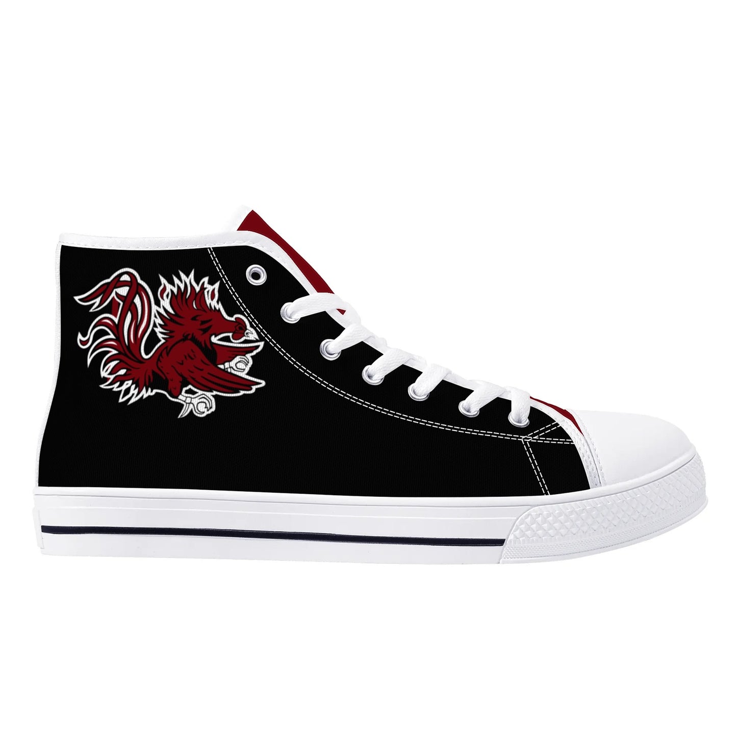 USC Gamecocks - BLACK AND GARNET Mens High Top Canvas Shoes - Gamecock Logo Tongue