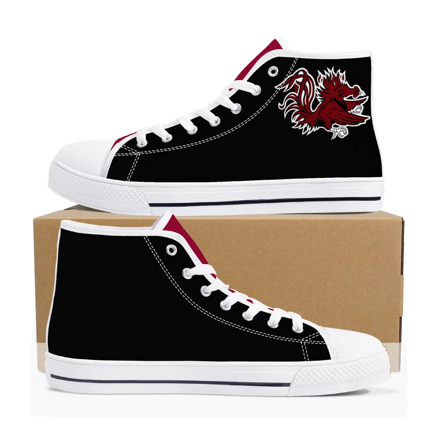 USC Gamecocks - BLACK AND GARNET Mens High Top Canvas Shoes - Gamecock Logo Tongue