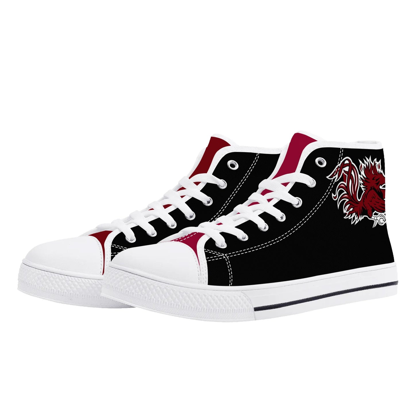 USC Gamecocks - BLACK AND GARNET Mens High Top Canvas Shoes - Gamecock Logo Tongue