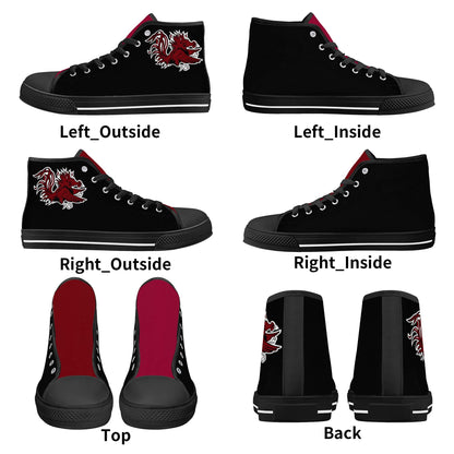 USC Gamecocks - BLACK AND GARNET Mens High Top Canvas Shoes - Gamecock Logo Tongue