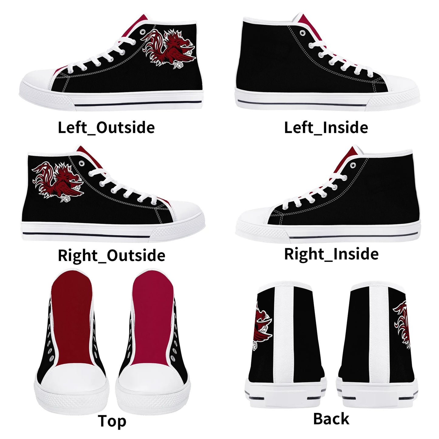 USC Gamecocks - BLACK AND GARNET Mens High Top Canvas Shoes - Gamecock Logo Tongue