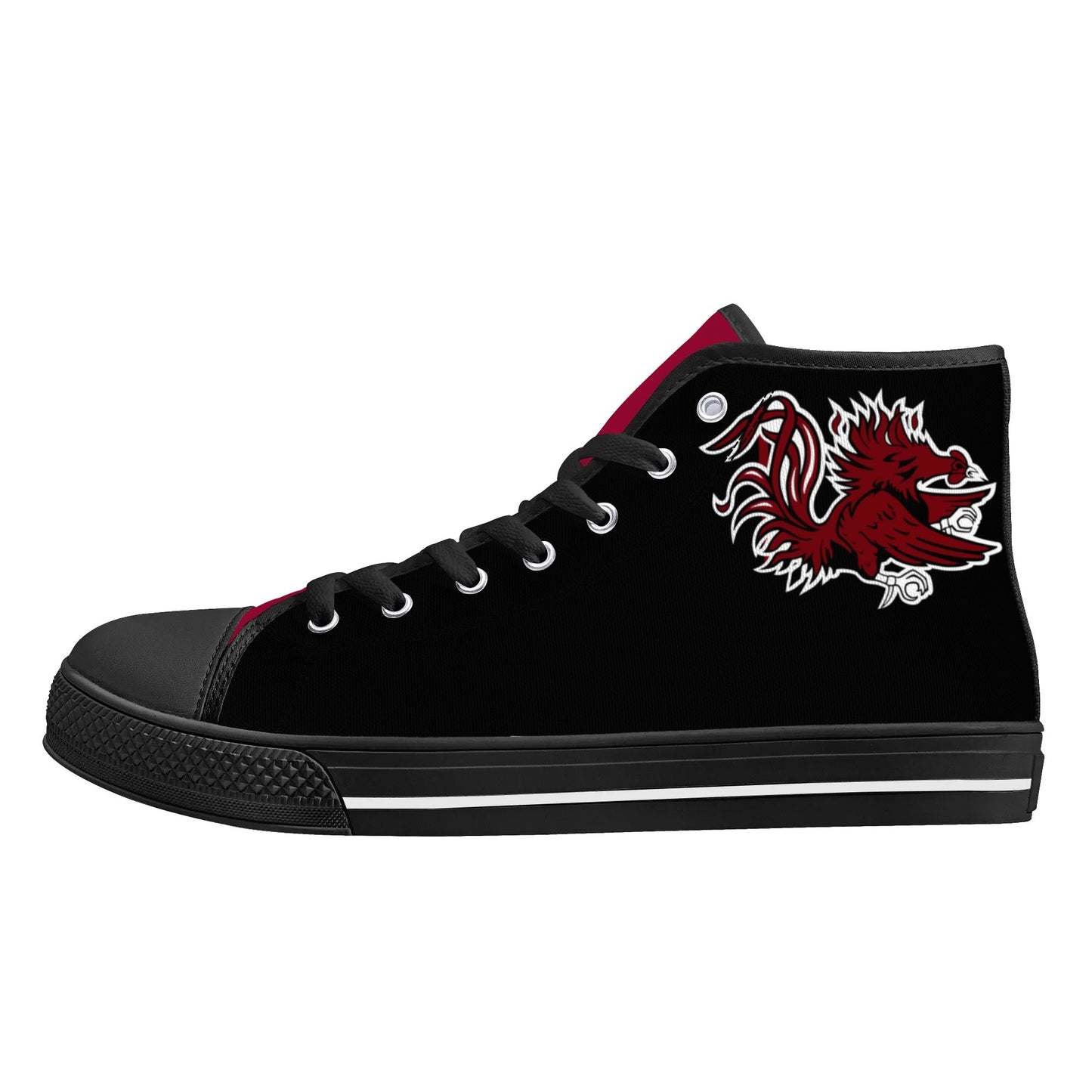 USC Gamecocks - BLACK AND GARNET Mens High Top Canvas Shoes - Gamecock Logo Tongue