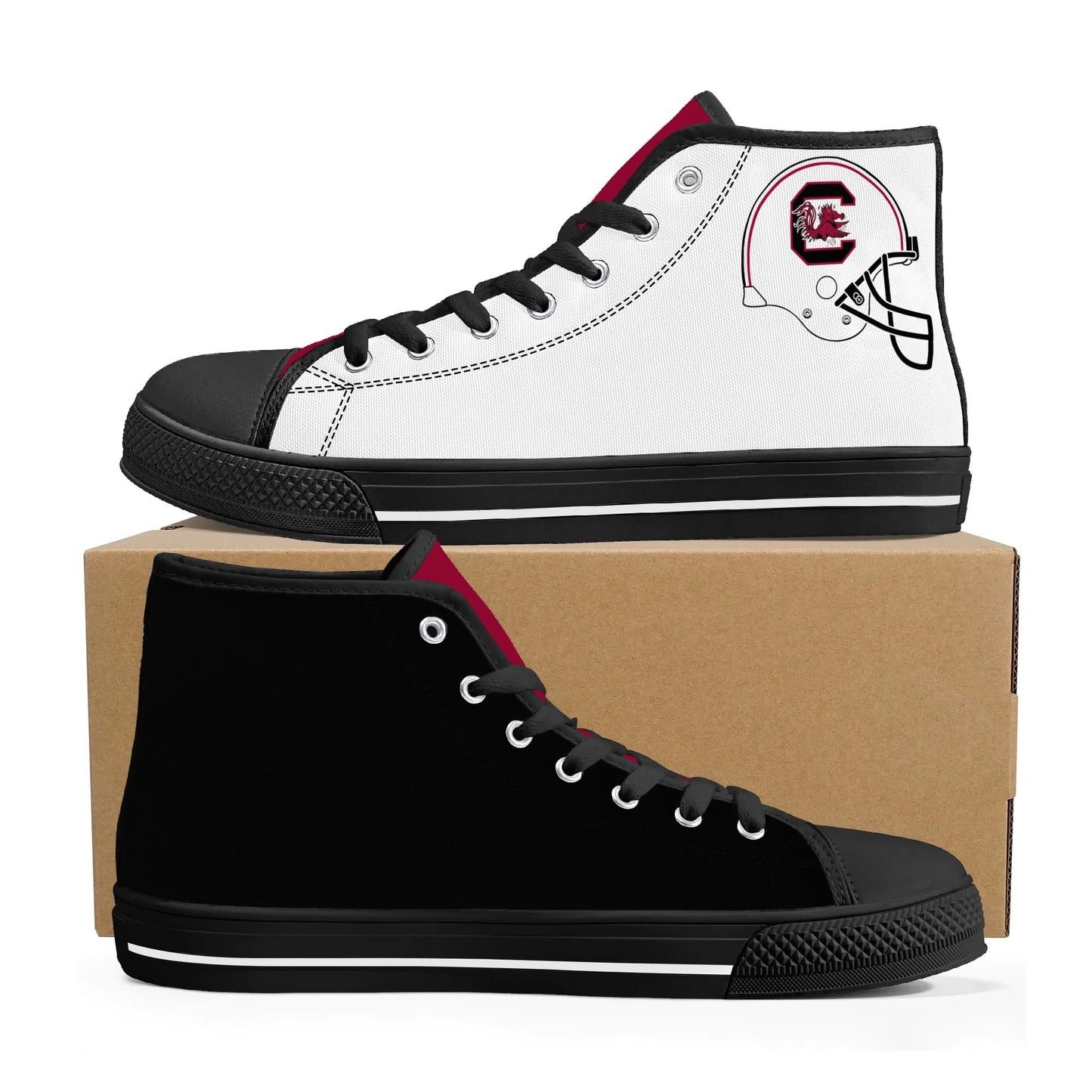 Univeristy of South Carolina Gamecocks - Mens High Top Canvas Shoes - UofSC Helmet Tongue