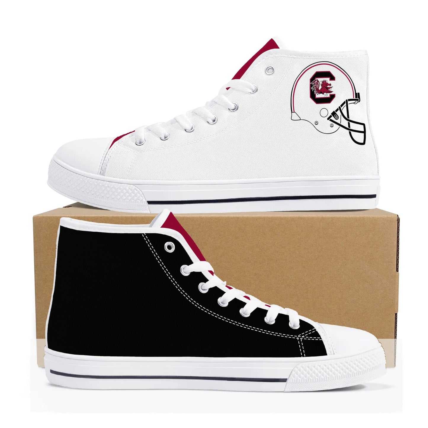 Univeristy of South Carolina Gamecocks - Mens High Top Canvas Shoes - UofSC Helmet Tongue