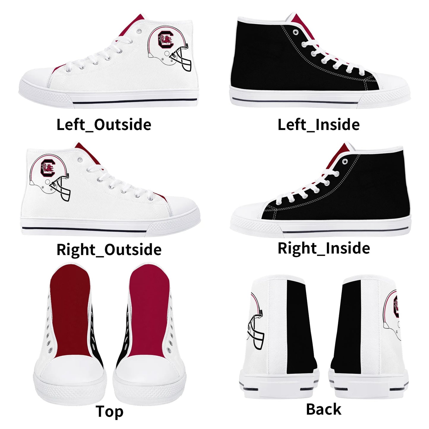 Univeristy of South Carolina Gamecocks - Mens High Top Canvas Shoes - UofSC Helmet Tongue