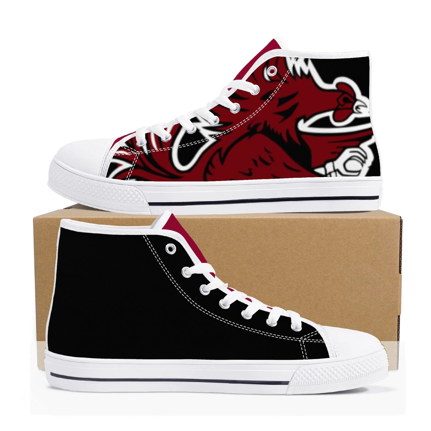 University of South Carolina Gamecocks - Massive Logo / Black - Mens High Top Canvas Shoes - Garnet Tongue