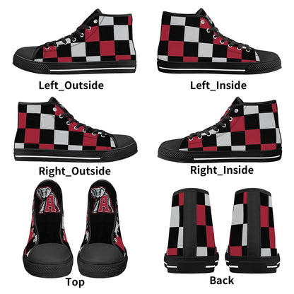 ALABAMA - CHECKERED PATTERN - Mens High Top Canvas Shoes - BAMA LOGO TONGUE