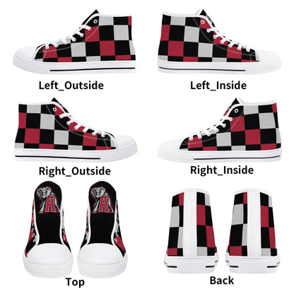 ALABAMA - CHECKERED PATTERN - Mens High Top Canvas Shoes - BAMA LOGO TONGUE