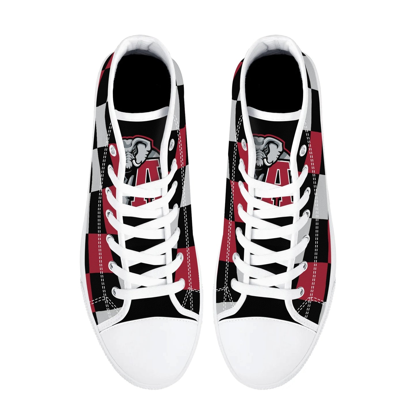 ALABAMA - CHECKERED PATTERN - Mens High Top Canvas Shoes - BAMA LOGO TONGUE