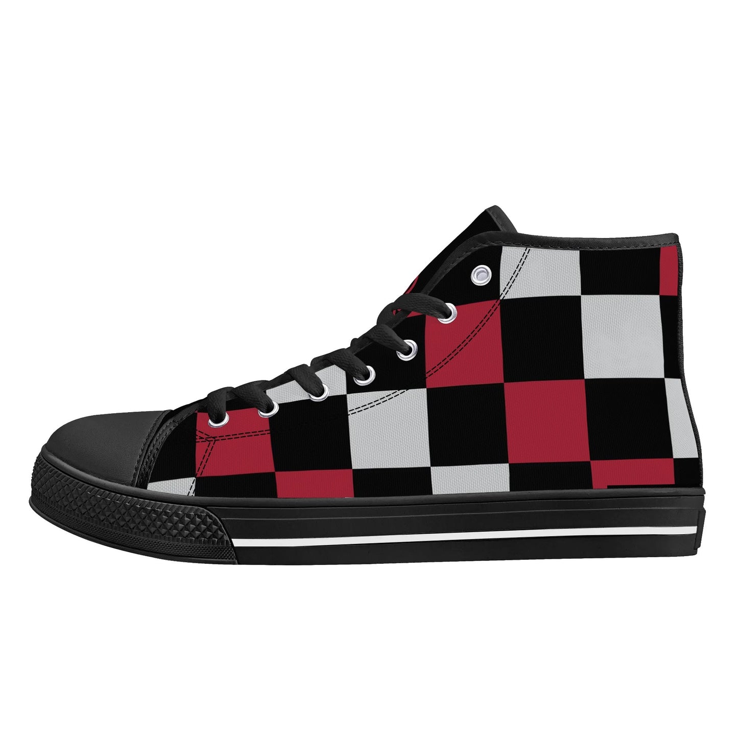 ALABAMA - CHECKERED PATTERN - Mens High Top Canvas Shoes - BAMA LOGO TONGUE