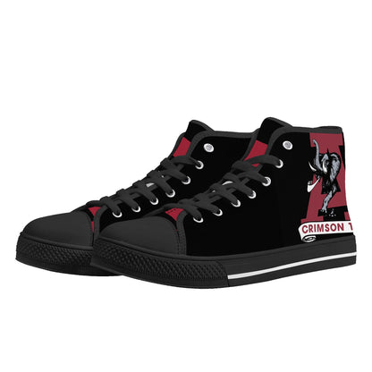 ALABAMA CRIMSON TIDE - Mens High Top Canvas Shoes  - BLACK / Checkered Tongue