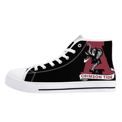 ALABAMA CRIMSON TIDE - Mens High Top Canvas Shoes  - BLACK / Checkered Tongue