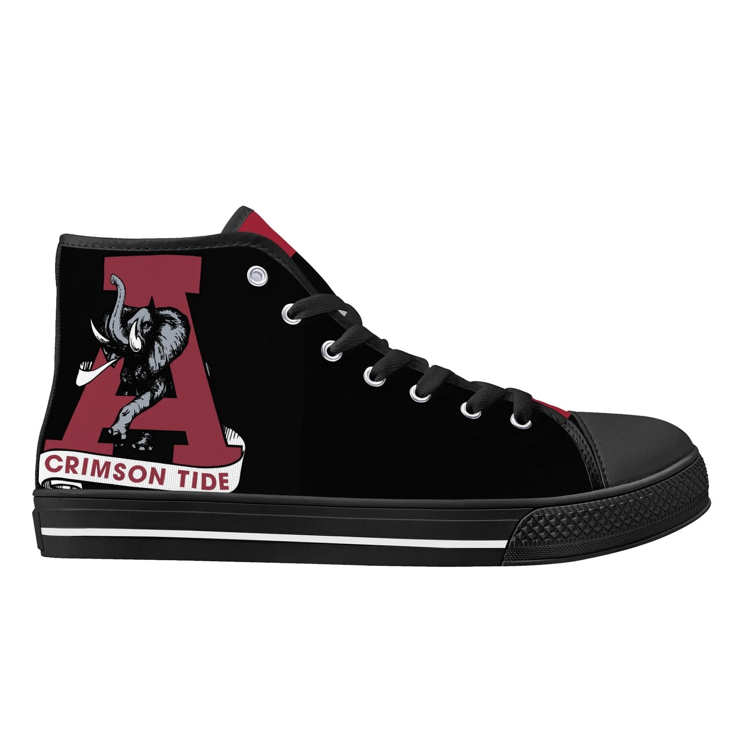 ALABAMA CRIMSON TIDE - Mens High Top Canvas Shoes  - BLACK / Checkered Tongue