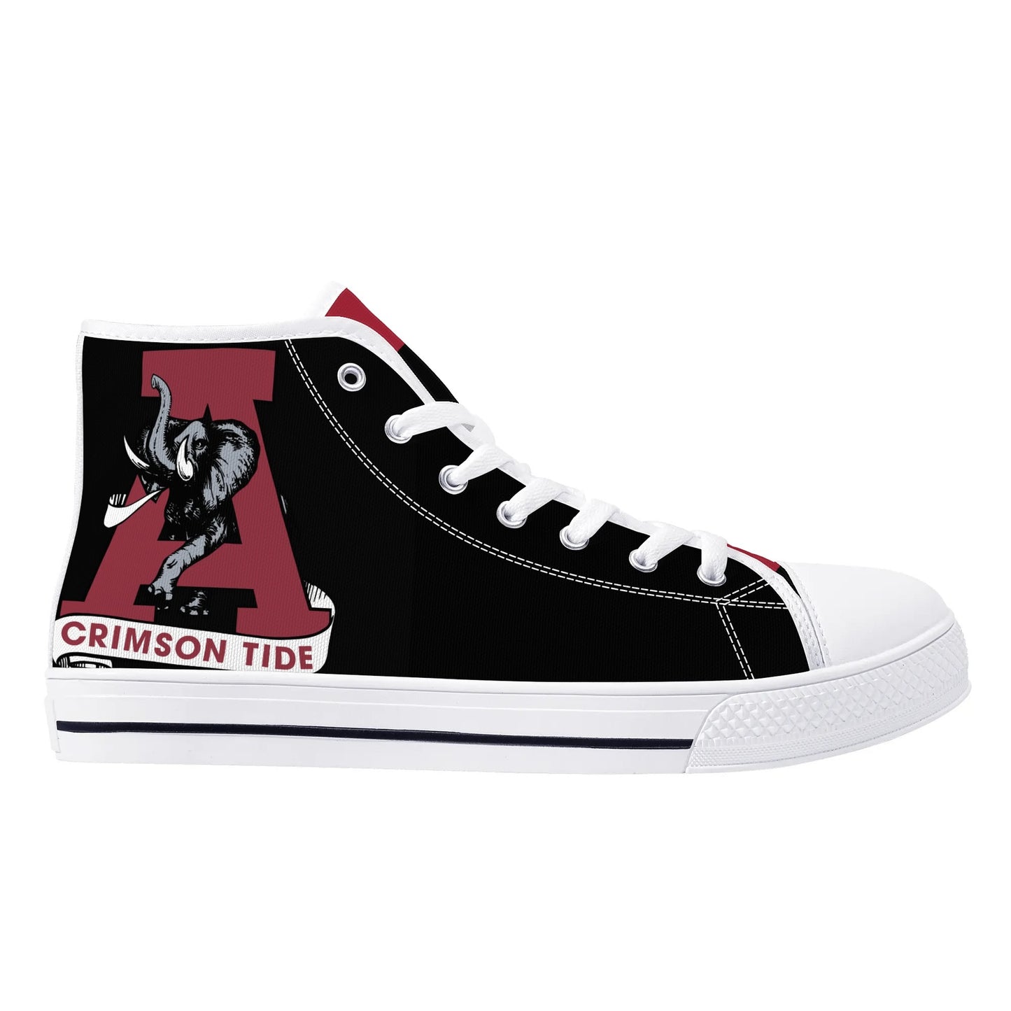 ALABAMA CRIMSON TIDE - Mens High Top Canvas Shoes  - BLACK / Checkered Tongue