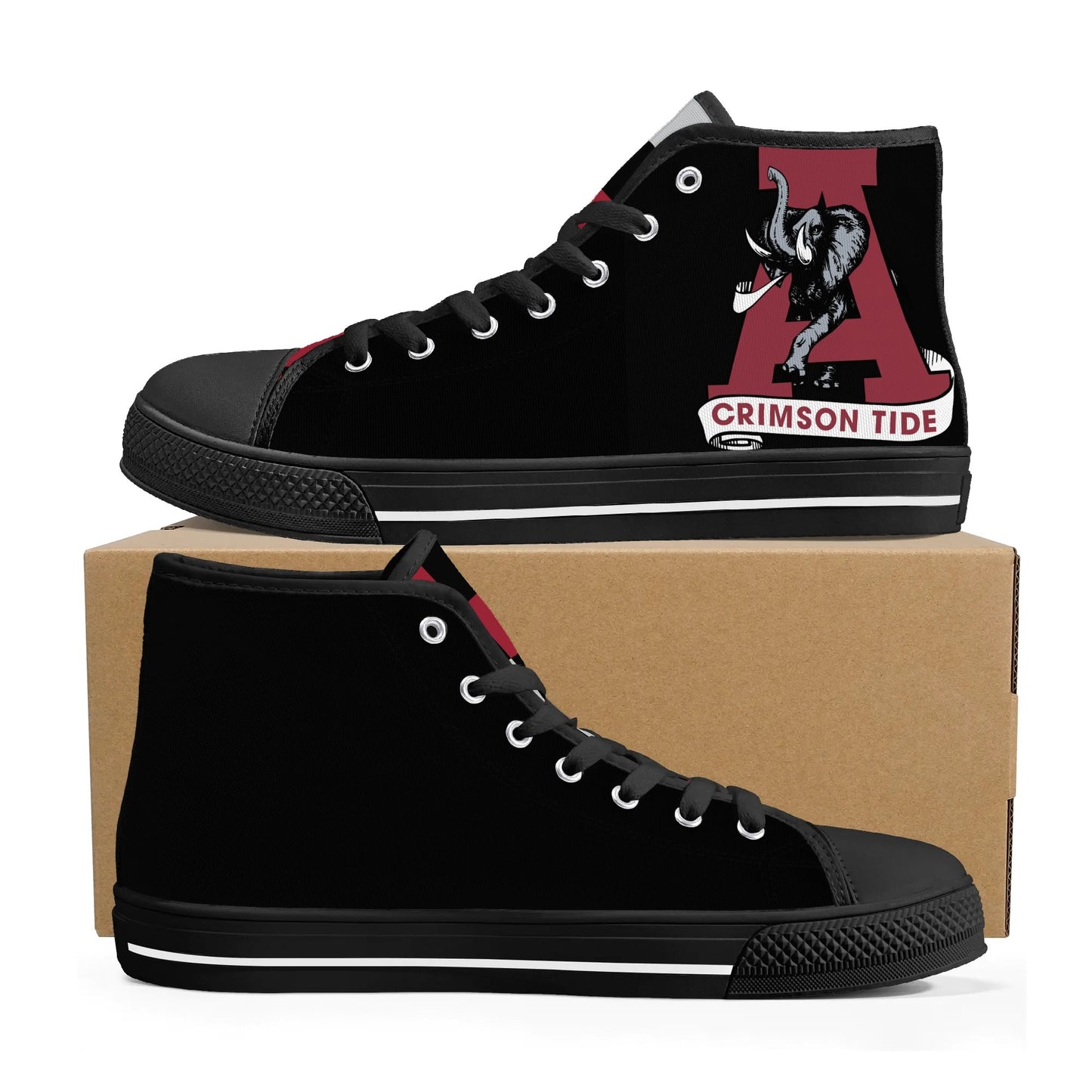 ALABAMA CRIMSON TIDE - Mens High Top Canvas Shoes  - BLACK / Checkered Tongue