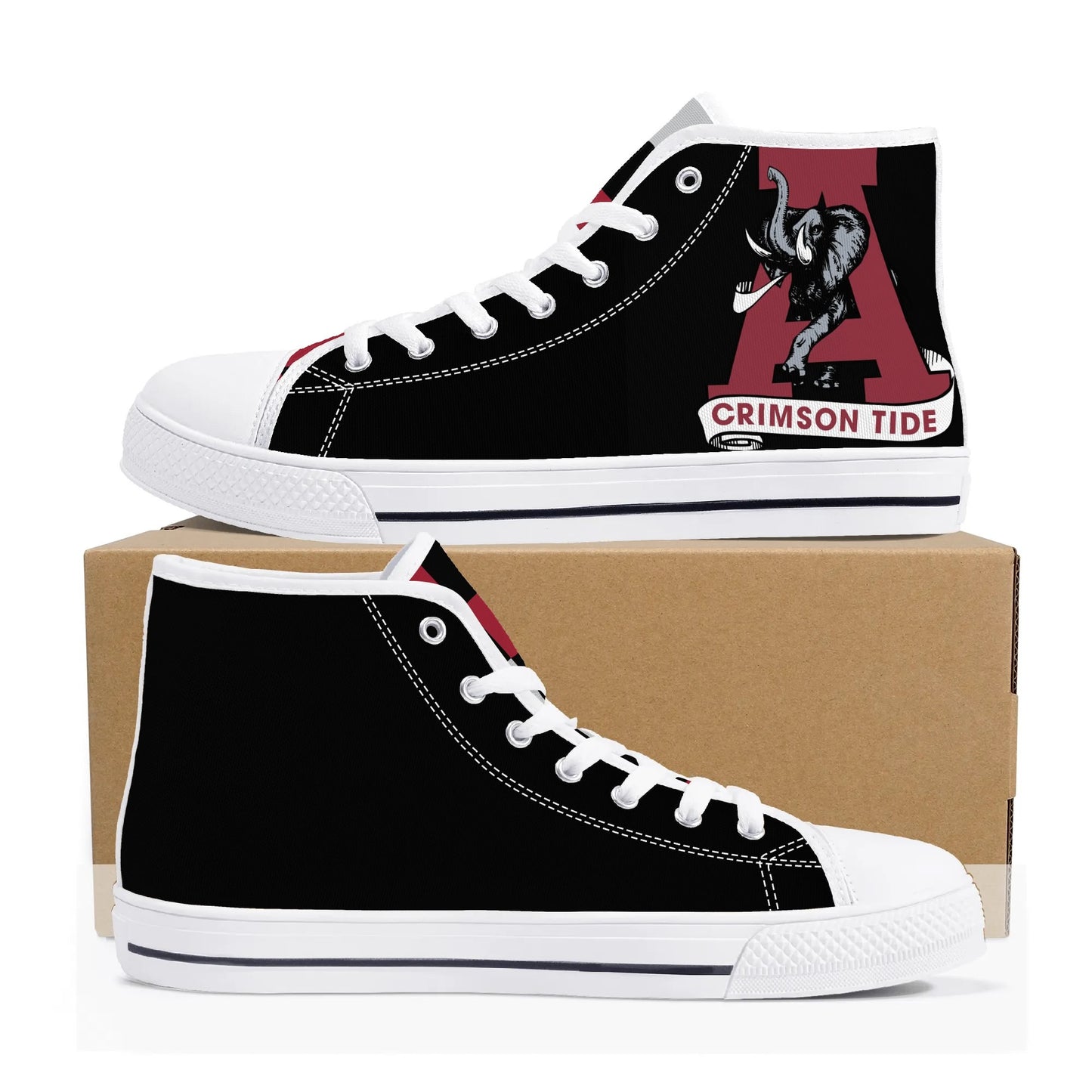 ALABAMA CRIMSON TIDE - Mens High Top Canvas Shoes  - BLACK / Checkered Tongue