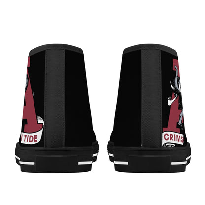 ALABAMA CRIMSON TIDE - Mens High Top Canvas Shoes  - BLACK / Checkered Tongue