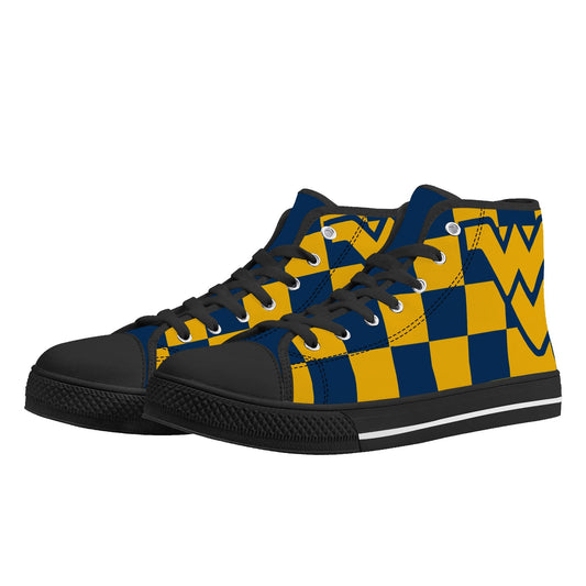 West Virginia Mountaineers - Checkered - Mens High Top Canvas Shoes