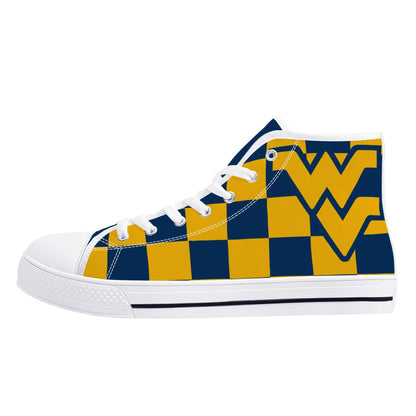 West Virginia Mountaineers - Checkered - Mens High Top Canvas Shoes