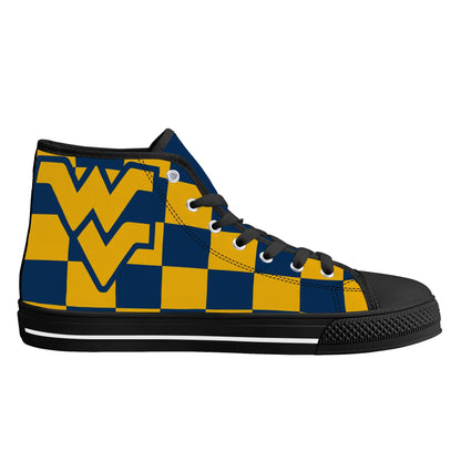 West Virginia Mountaineers - Checkered - Mens High Top Canvas Shoes