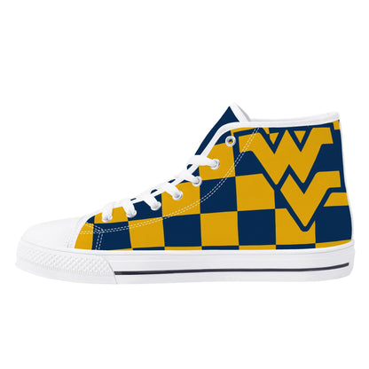 West Virginia Mountaineers - Checkered - Mens High Top Canvas Shoes