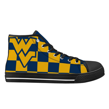 West Virginia Mountaineers - Checkered - Mens High Top Canvas Shoes