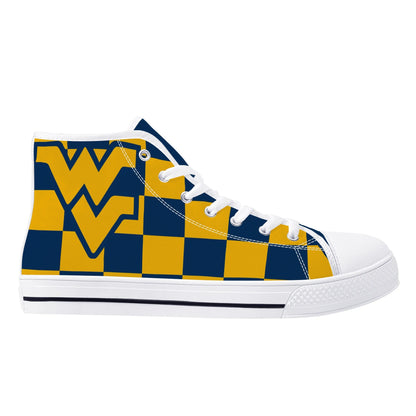 West Virginia Mountaineers - Checkered - Mens High Top Canvas Shoes