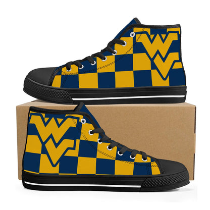 West Virginia Mountaineers - Checkered - Mens High Top Canvas Shoes